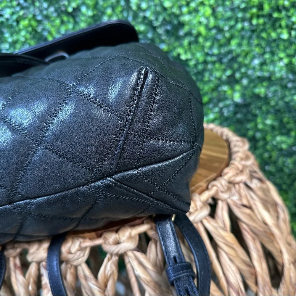 NWOT Tory‎ Burch Willa Leather Quilted Backpack Black Gold